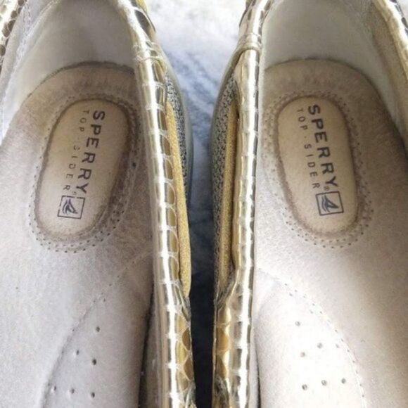 Sperry Top Sider Gold Metallic Leather Snakeskin Preppy Loafer Size 7.5 - Picture 6 of 9